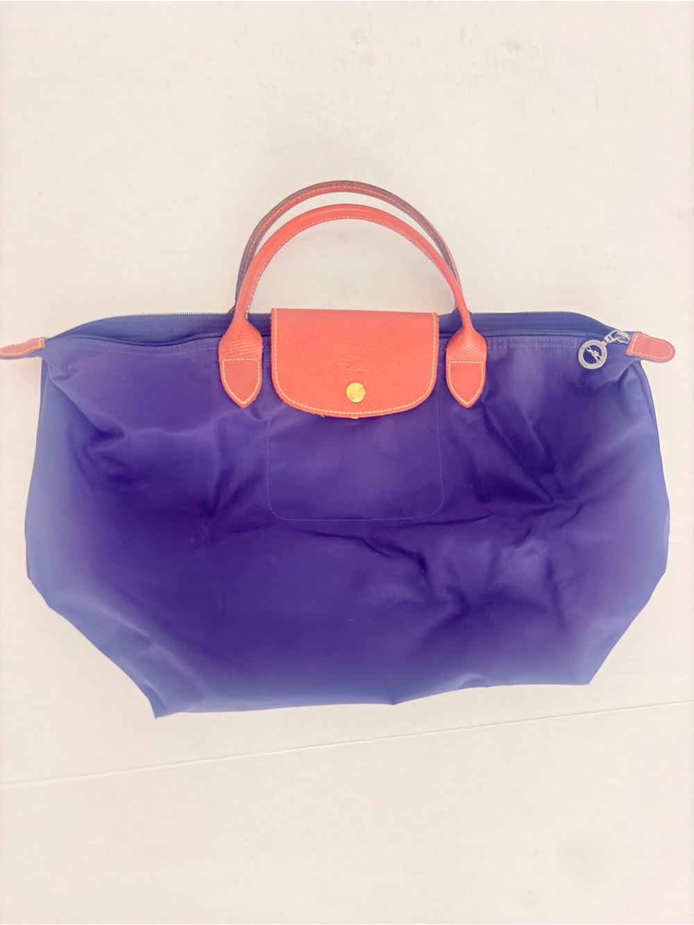 Longchamp Le Pliage Purple Tote with Brown Leather Trim Modele M Depose - Picture 4 of 9